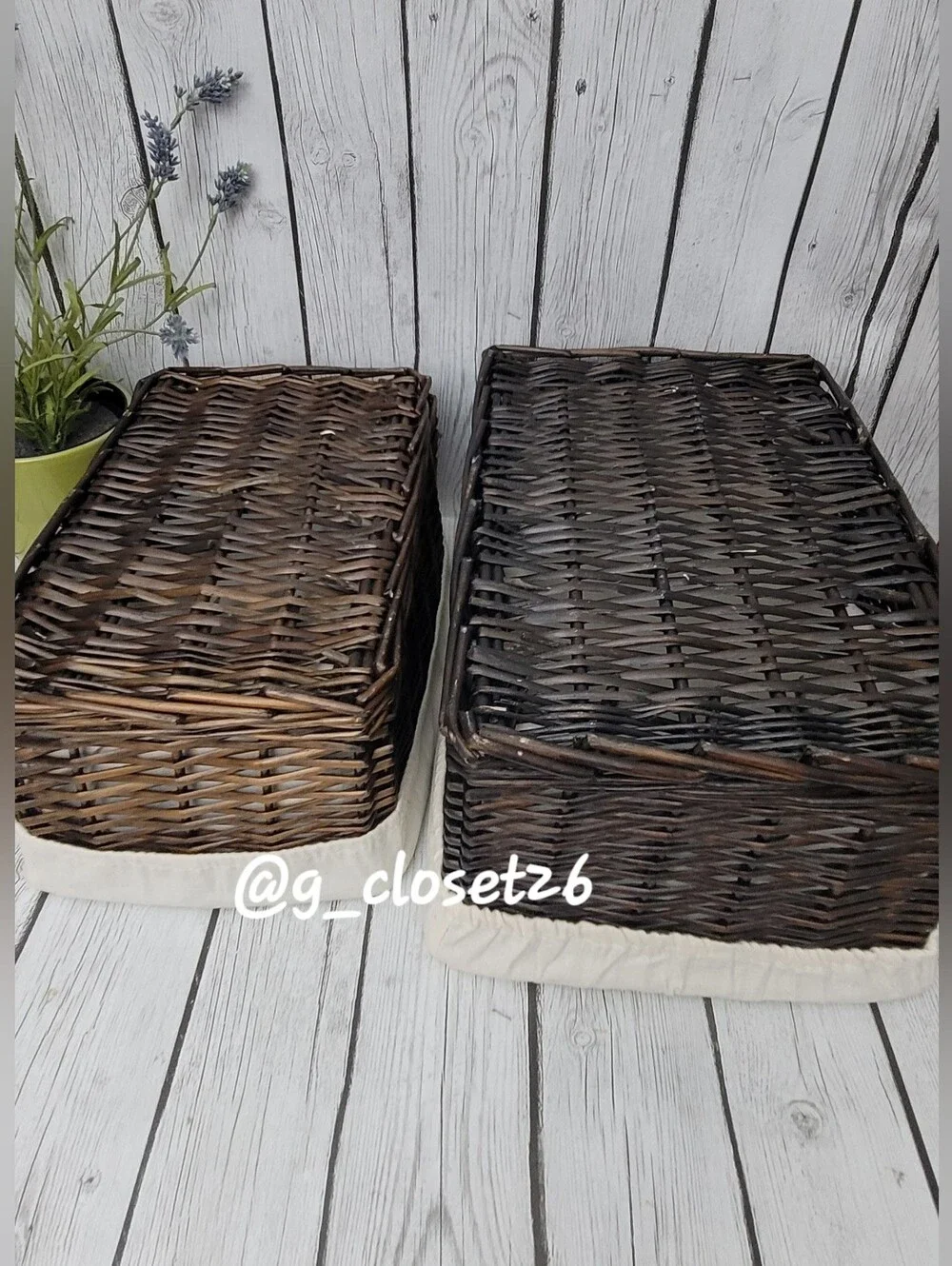 Woven Rectangular Storage Baskets with Cream Liner - Set of 2
